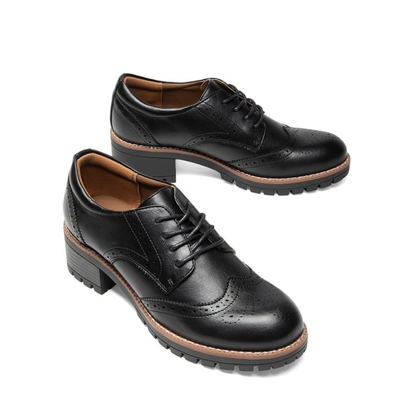 Lace Up Brogue Oxfords - BLACK-PU - 5